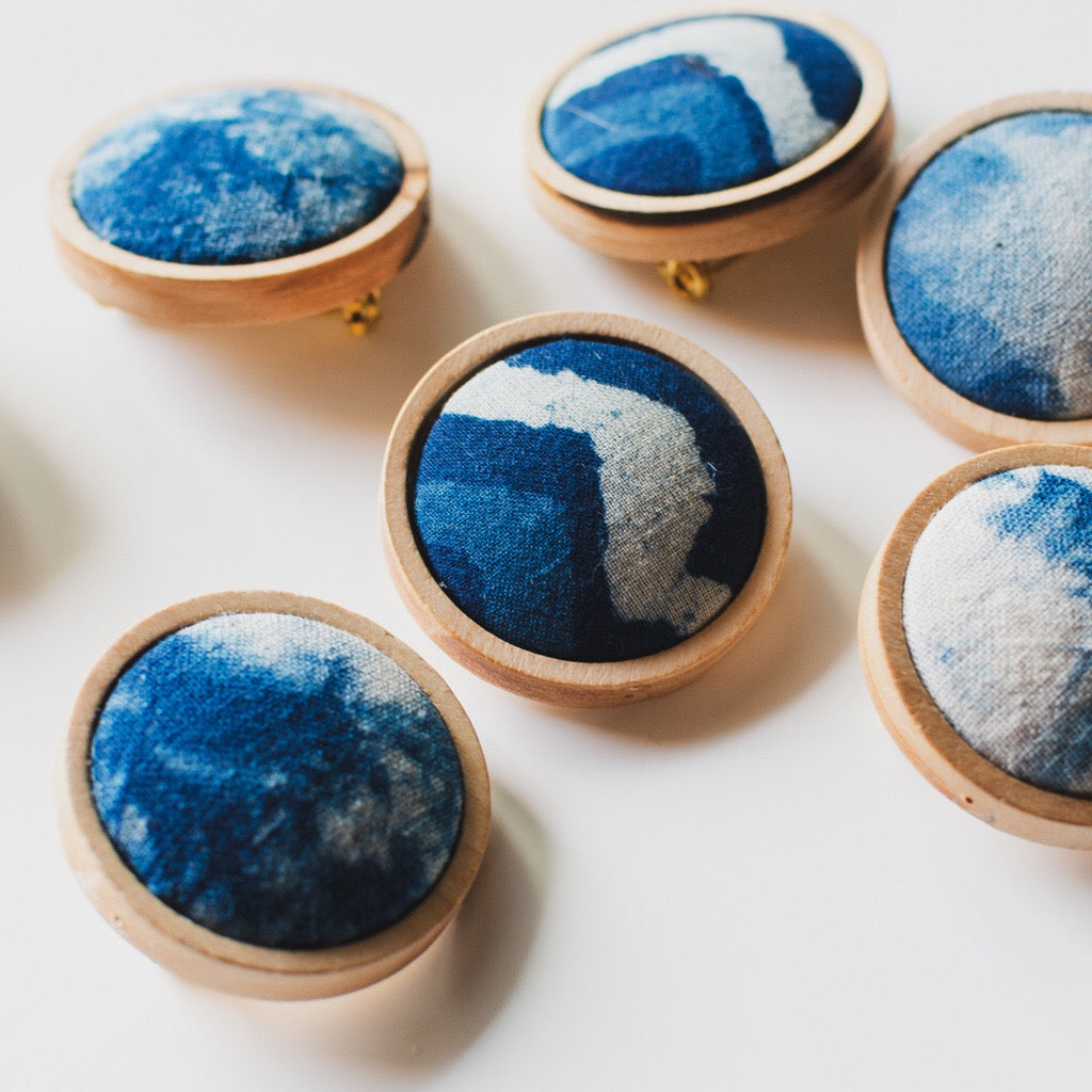 Cyanotype Wooden Brooch 1 Pcs