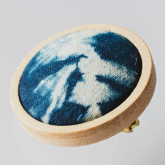 Cyanotype Wooden Brooch 1 Pcs