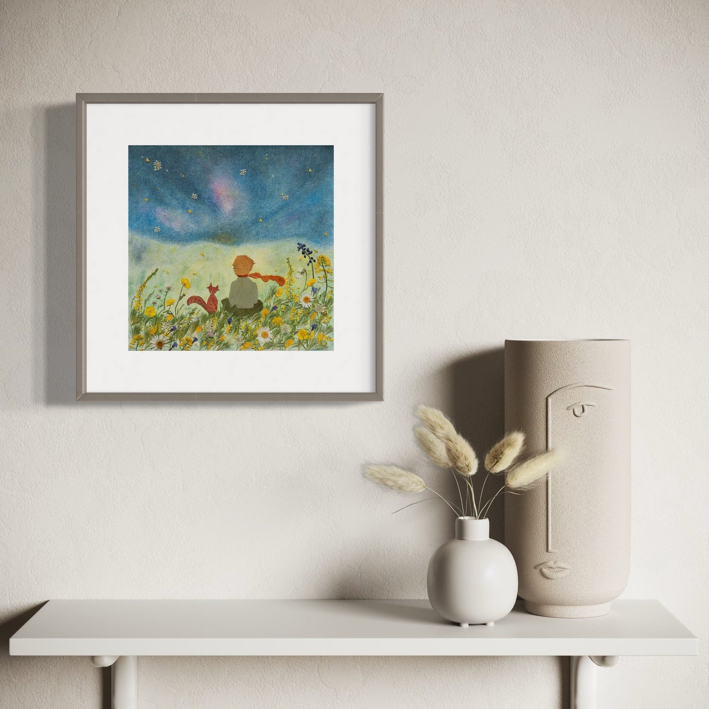the little prince pressed flower art for nursery room