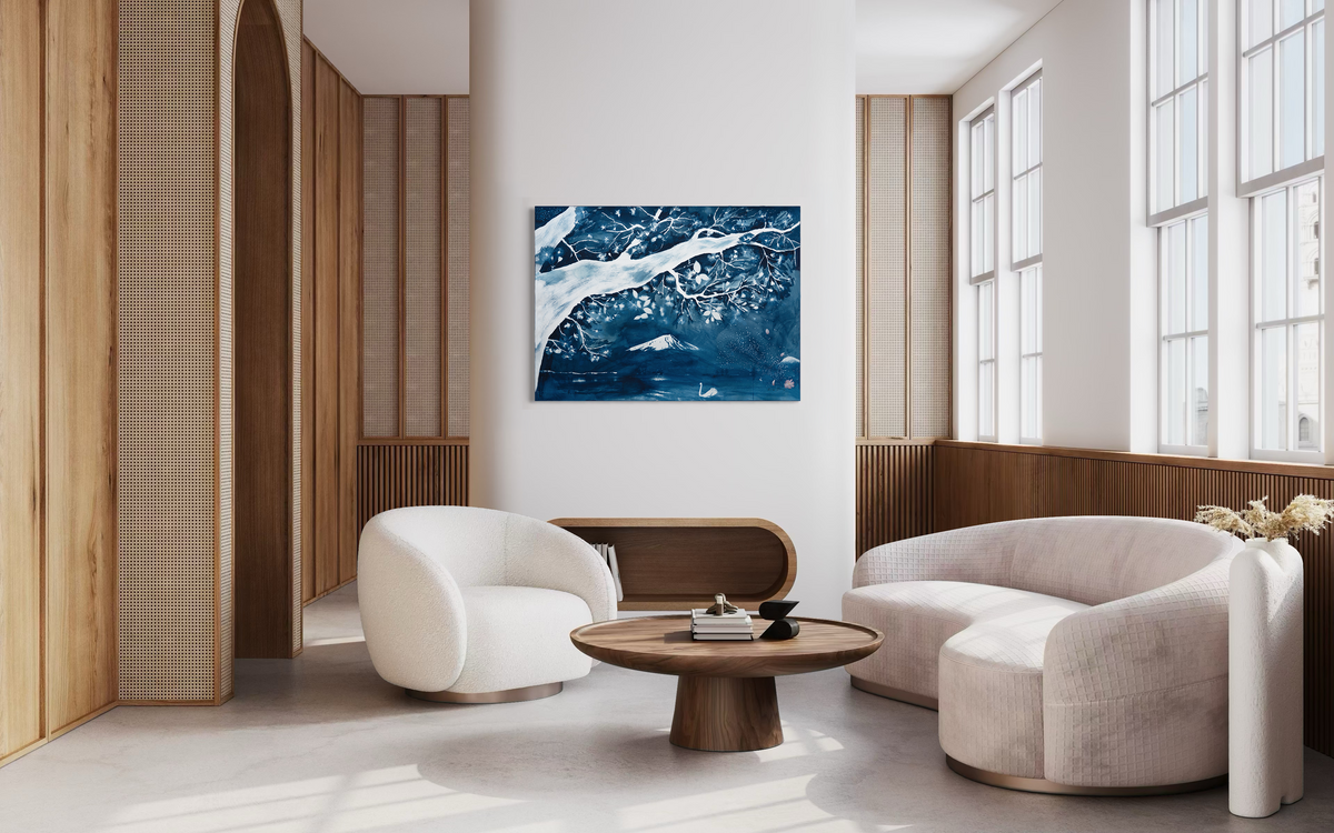 Japanese Mount Fuji Blue Art Sakura Cherry Blossom