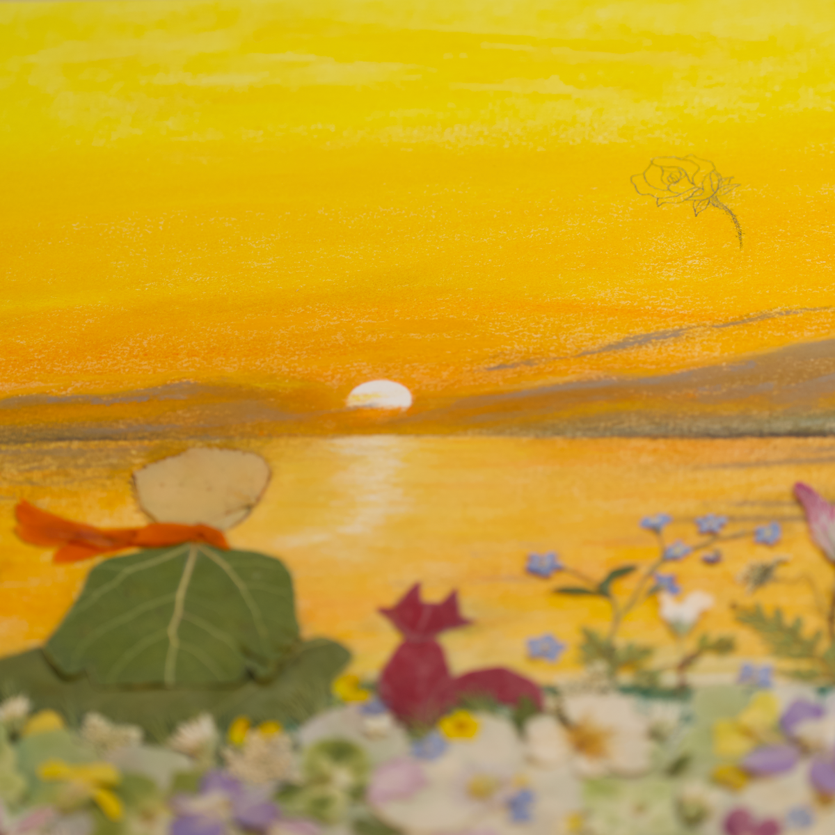 Peaceful sunset painting flower art for nursery room