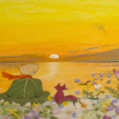 Peaceful sunset painting flower art for nursery room