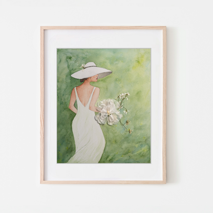 Pressed flower artwork Lady in white dress