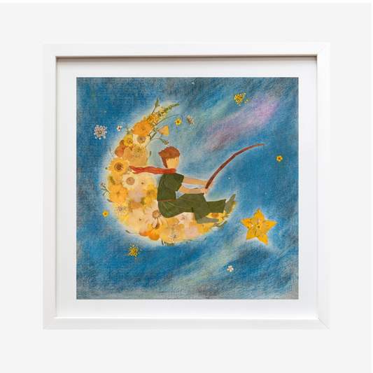 Star Fishing Art The Little Prince pressed flower art moon art dreamy night sky