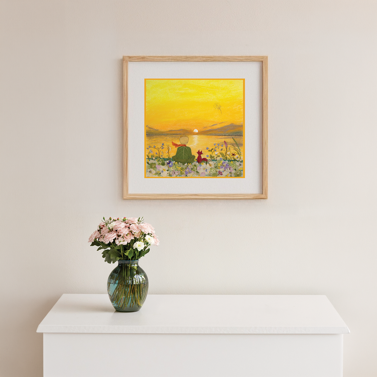 Sunset painting pressed flower art the little prince artwork for kid's medical centre