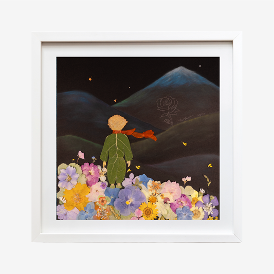 Pressed flower artwork inspired by the Little Prince and His Rose