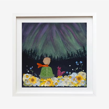 aurora northern lights pressed flower art inspired by The Little Prince