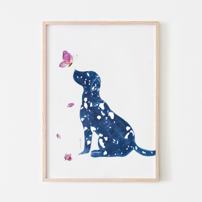 blue art dog pet portrait dalmatian dog flower artwork