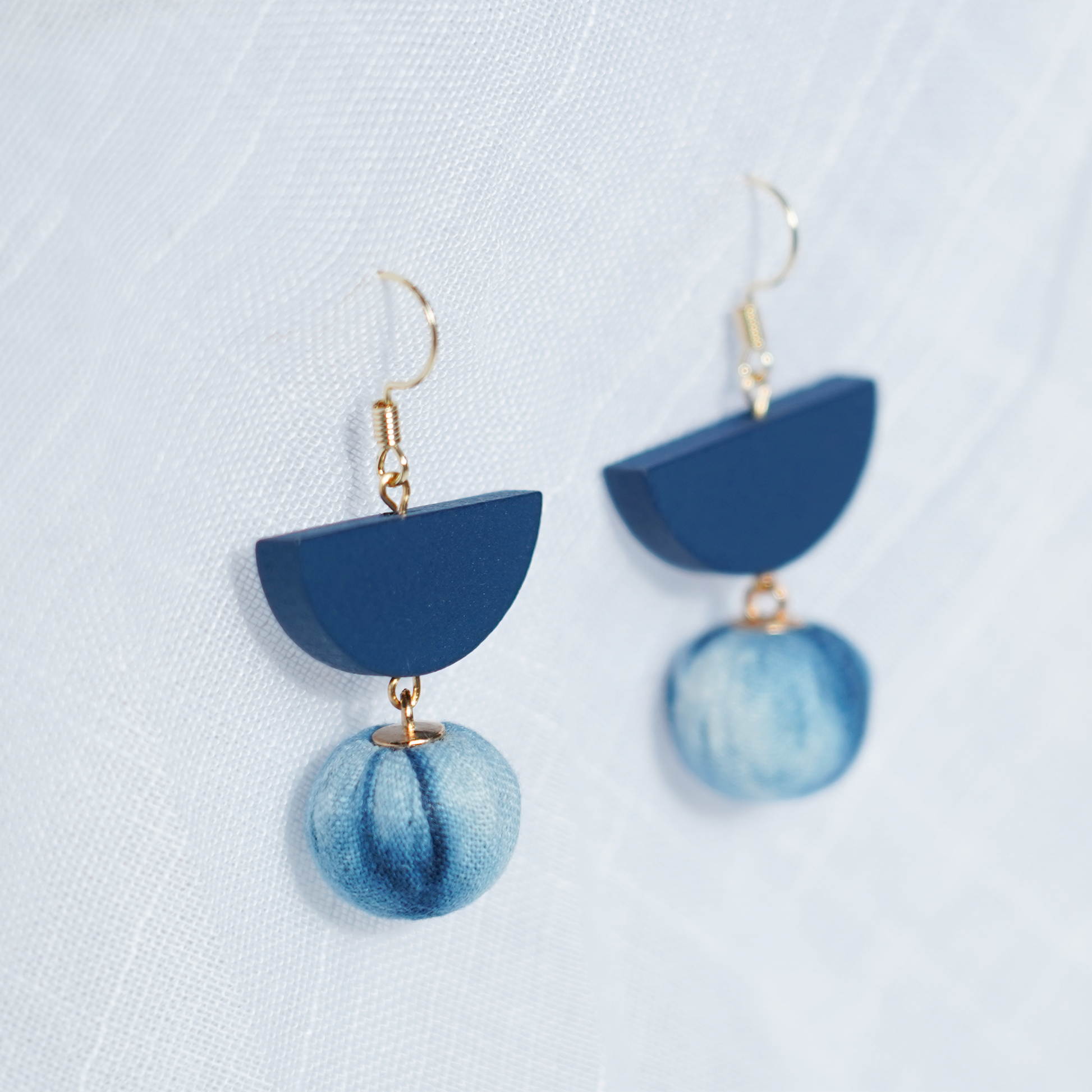 Boho Dangle Earrings Minimalist Cyanotype on Fabric