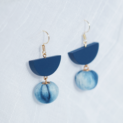 Boho Dangle Earrings Minimalist Cyanotype on Fabric