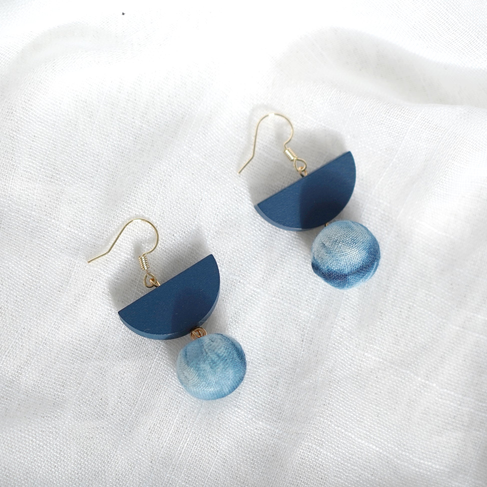 cyanotype on fabric Boho Dangle Earrings Minimalist