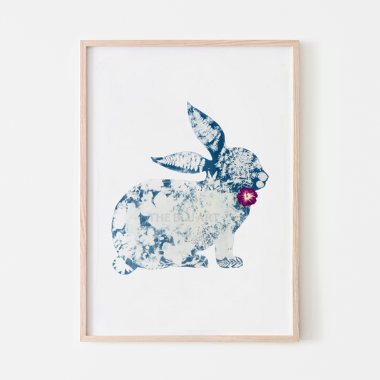 cyanotype floral art bunny rabbit