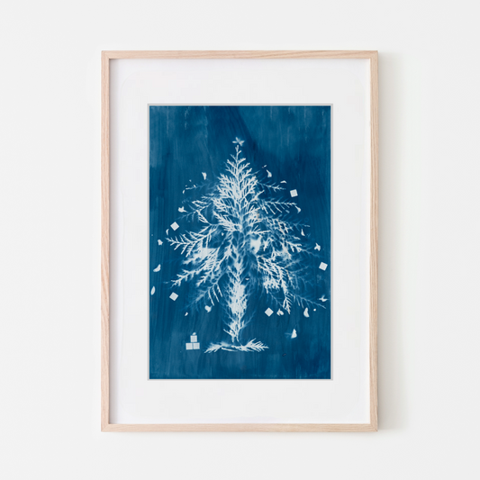 botanical cyanotype blue art for bedroom