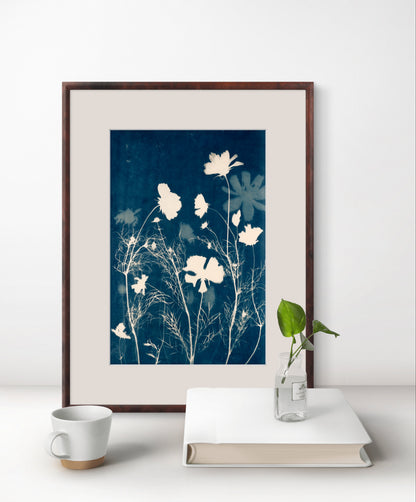 peaceful cosmos flower blue art for medical spa yoga studio
