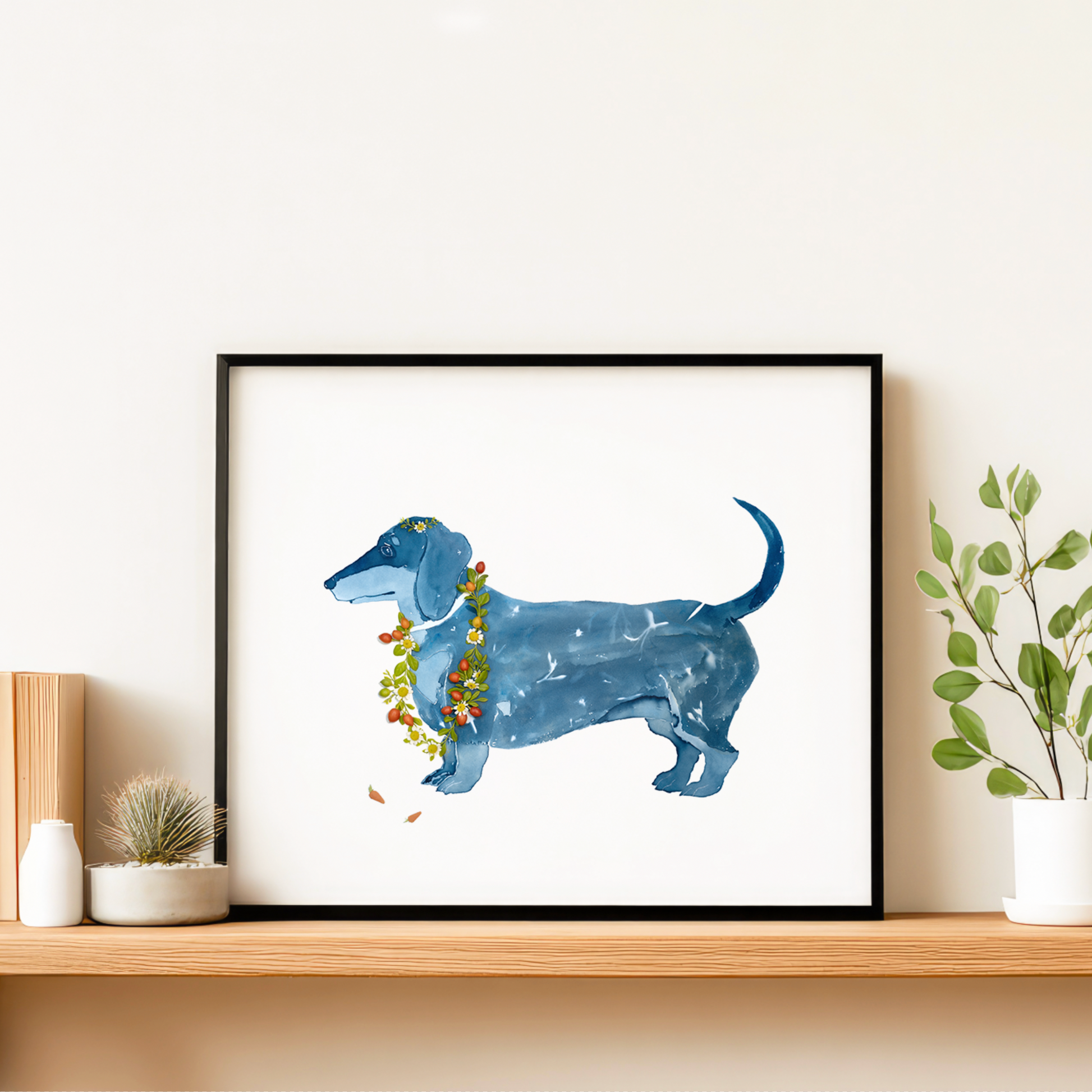cyanotype blue art for dachshund dog lovers