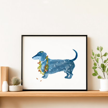 cyanotype blue art for dachshund dog lovers