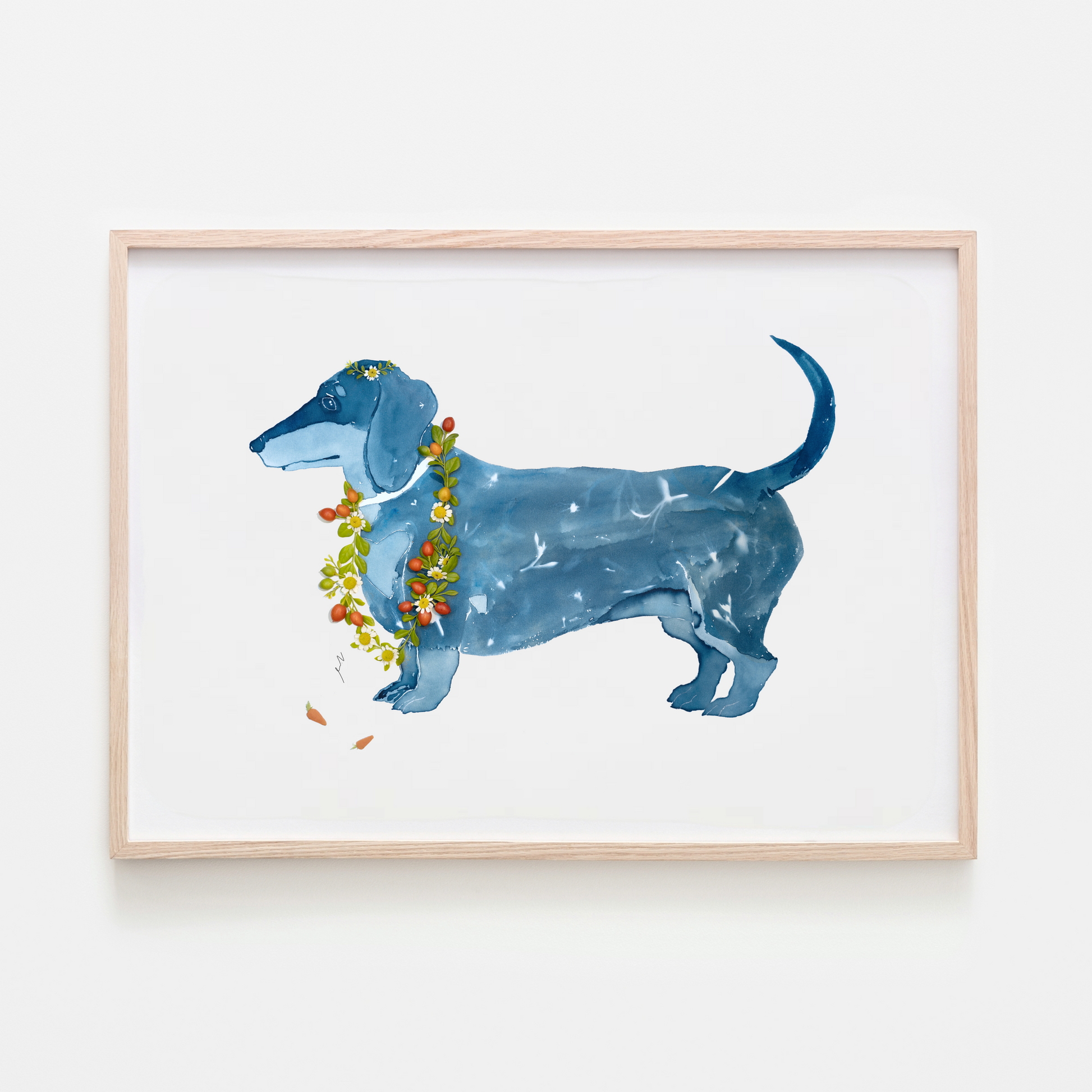 pet portrait dachshund dog flower art
