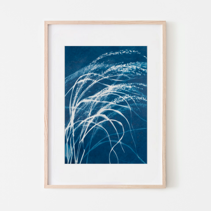 grass art blue art peaceful meditative art for bedroom living room