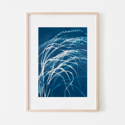 grass art blue art peaceful meditative art for bedroom living room