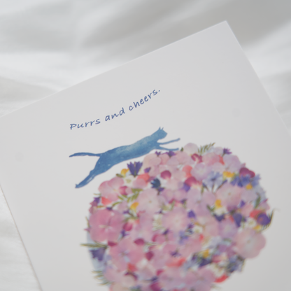 whimsical animal greeting cards for cat flower lovers