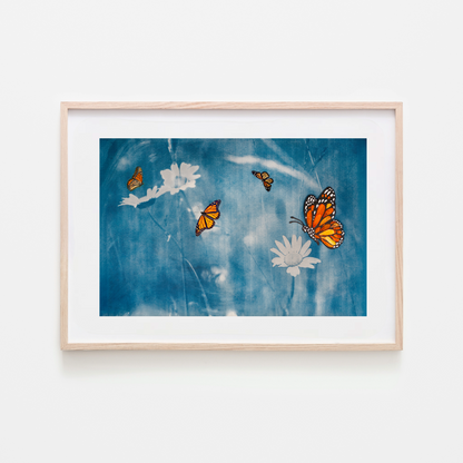 monarch butterfly healthcare healing artwork wildflower blue art for botanical garden medical centre hospitals clinics wellness centre