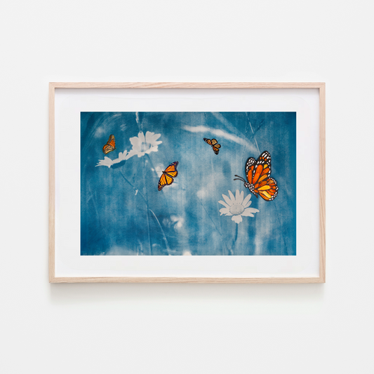 monarch butterfly healthcare healing artwork wildflower blue art for botanical garden medical centre hospitals clinics wellness centre