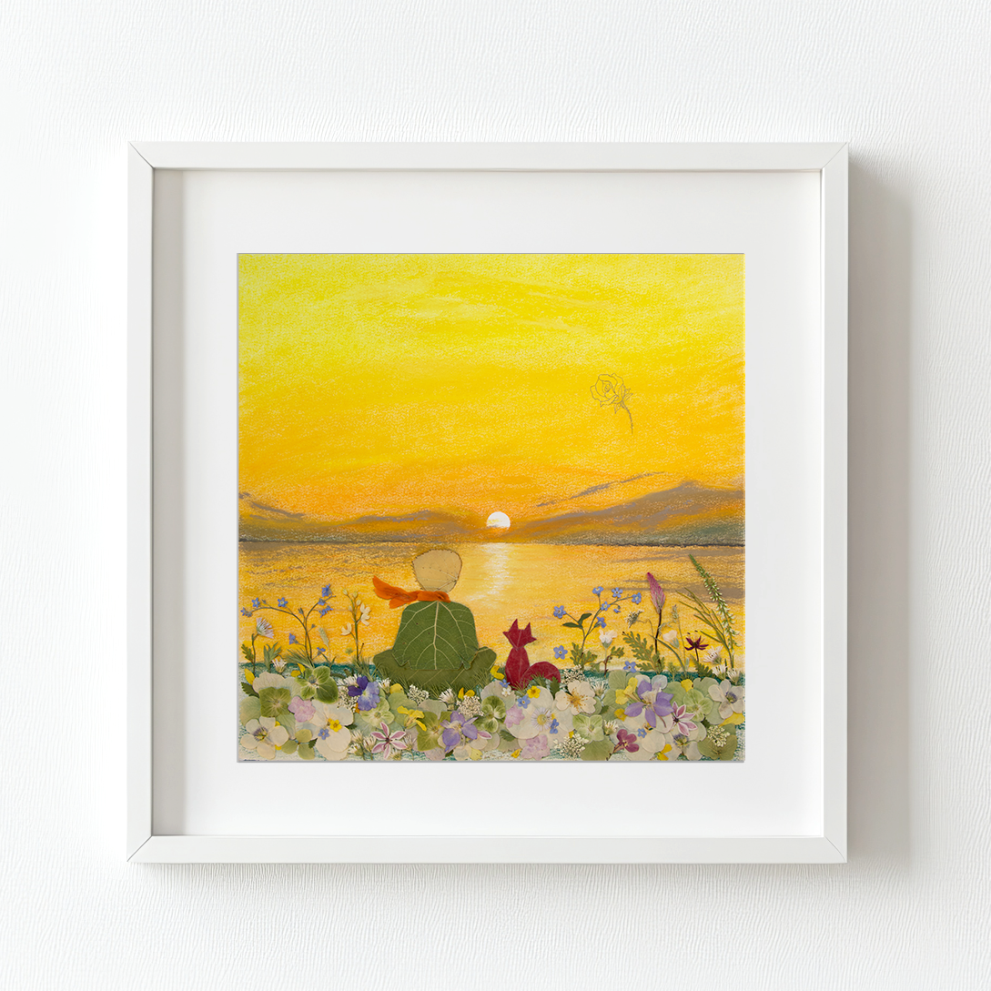 Sunset painting pressed flower art the little prince artwork for kid's medical centre