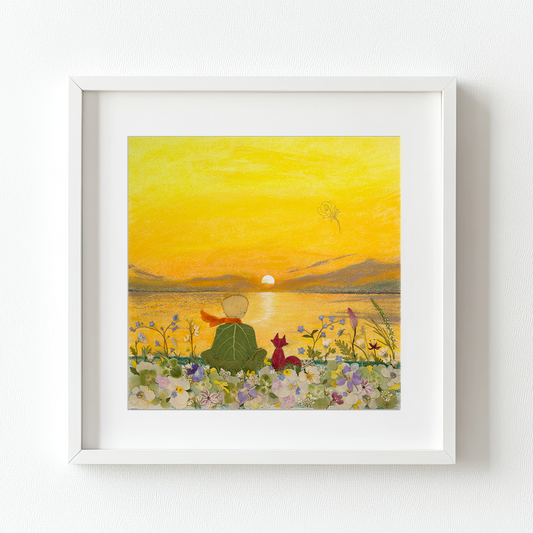 Sunset painting pressed flower art the little prince artwork for kid's medical centre