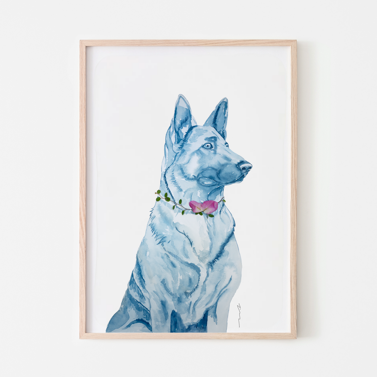 cyanotype blue and white art dog portrait german shepherd