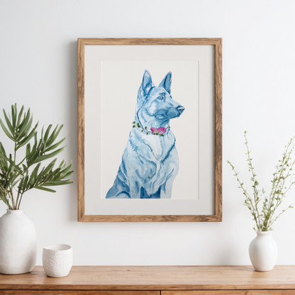 pet portrait german shepherd dog flower art