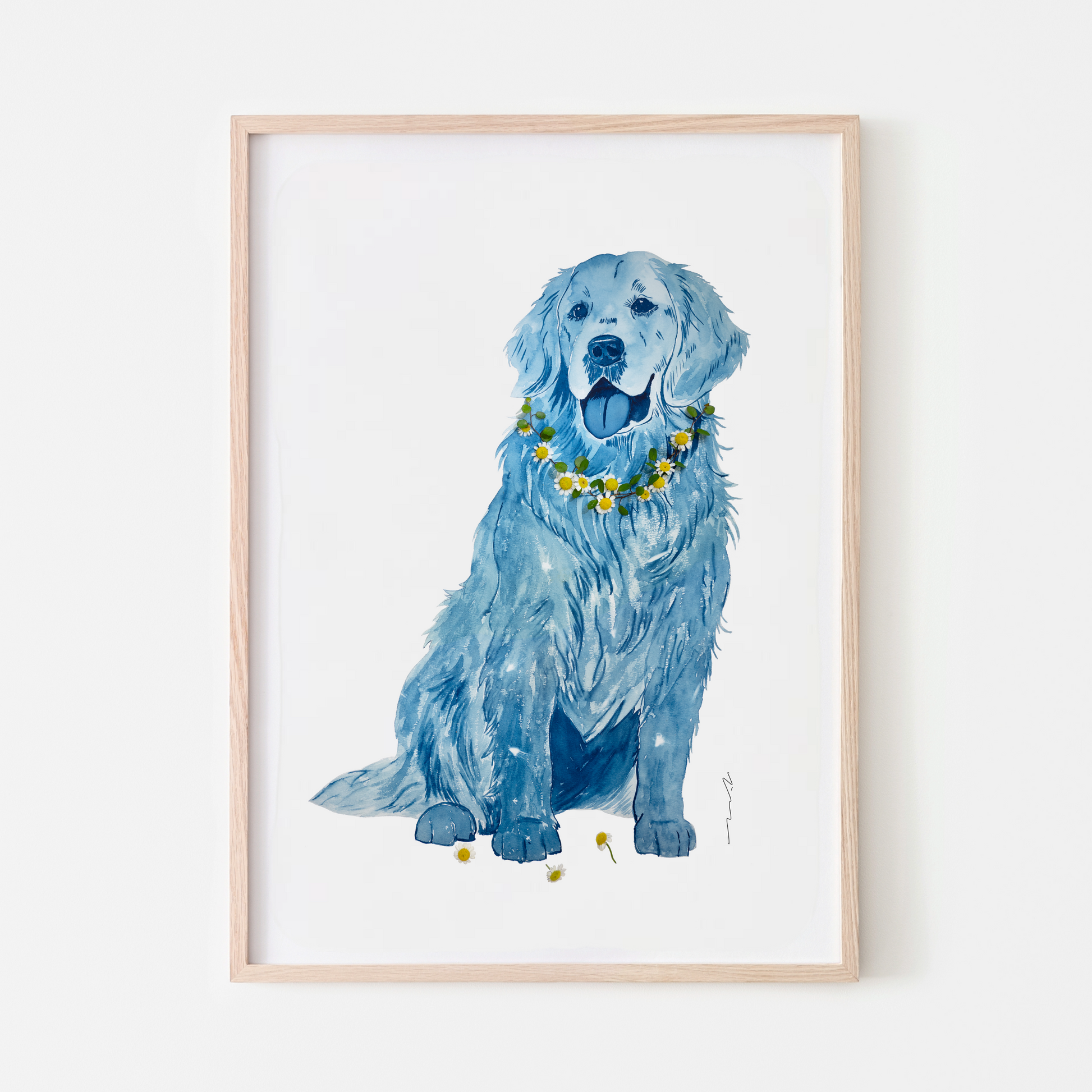 pet portrait golden retriever dog flower art