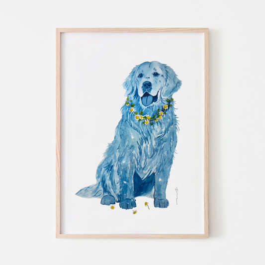 pet portrait golden retriever dog flower art