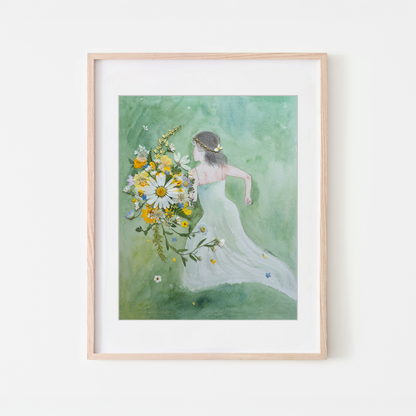 girl with flowers whimsical painting illustration
