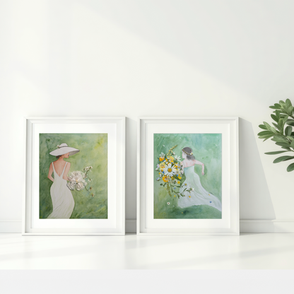 summer spring artwork girl with flowers pressed flower artwork