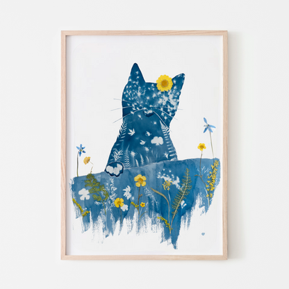 cyanotype pressed flower cat artwork 