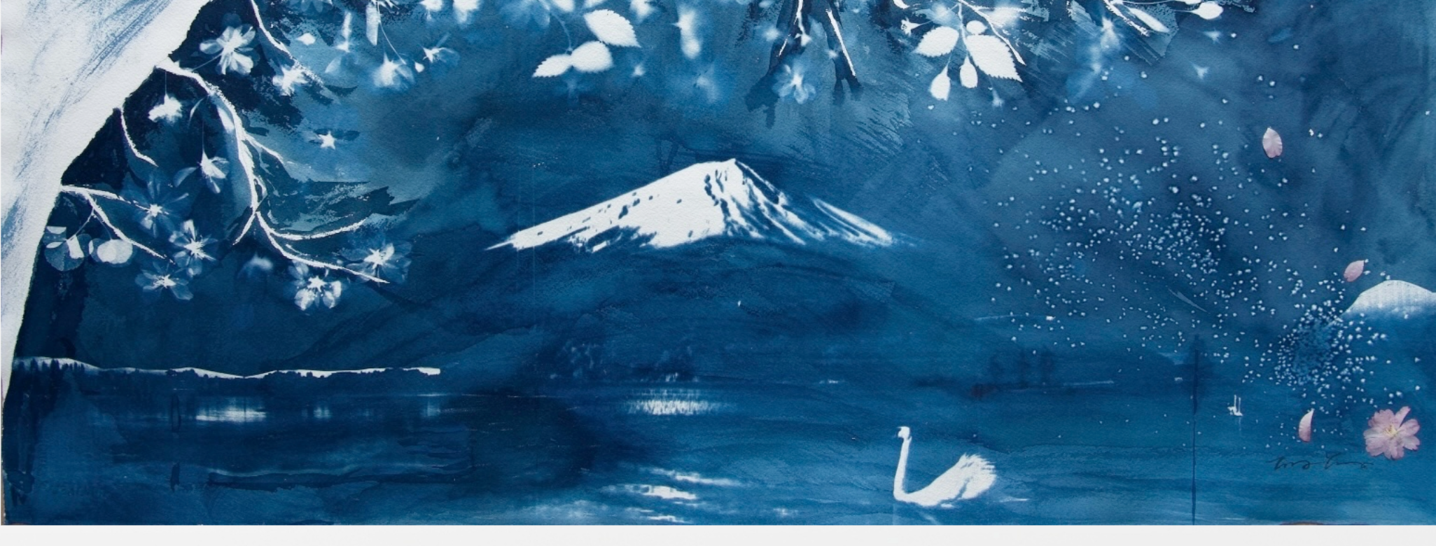 Japanese blue cyanotype botanical art blue art peaceful meditation art