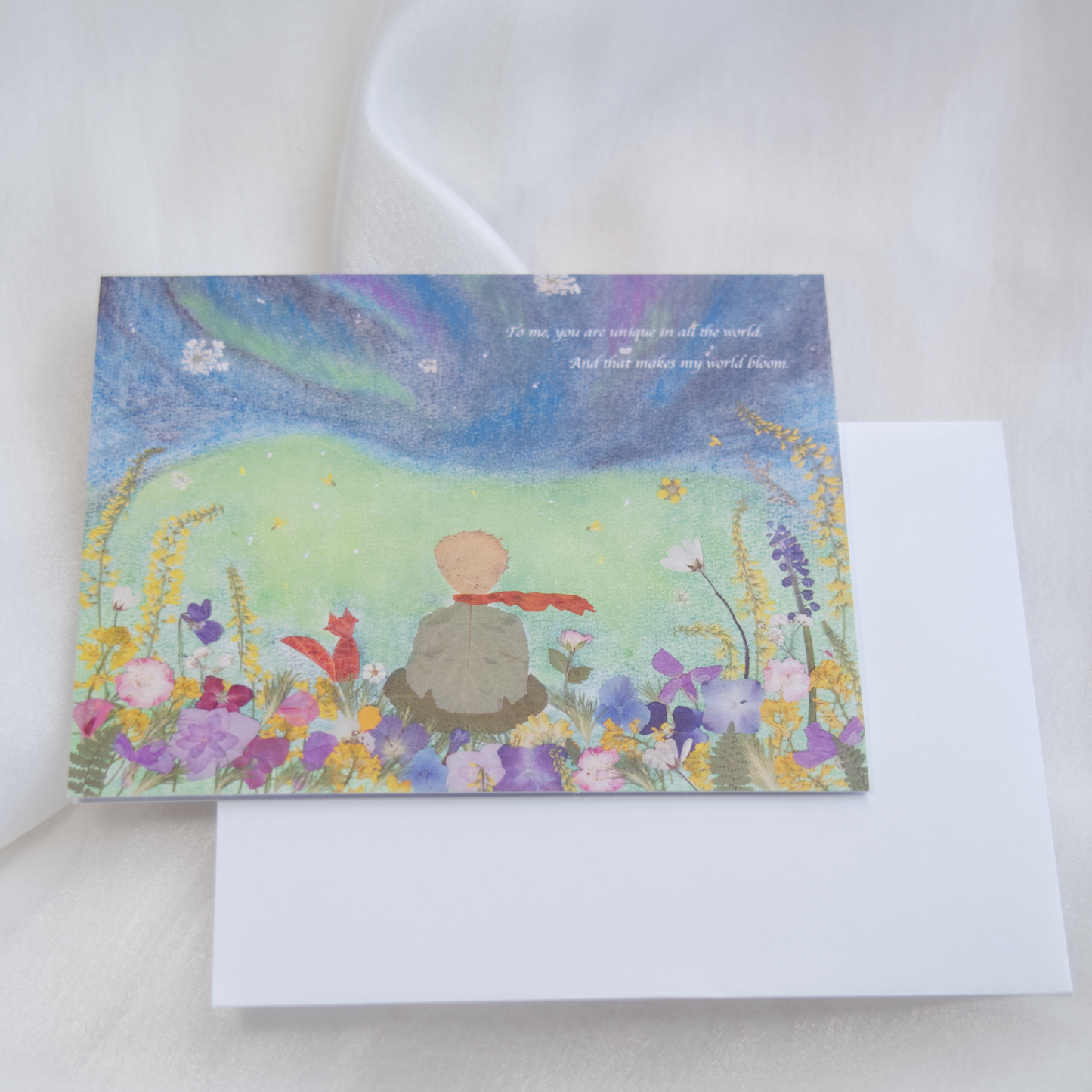 the little prince and his fox greeting cards pressed flower art