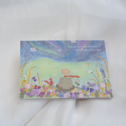 the little prince and his fox greeting cards pressed flower art for valentine's day anniversary