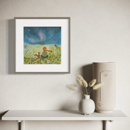 the little prince pressed flower art for nursery room