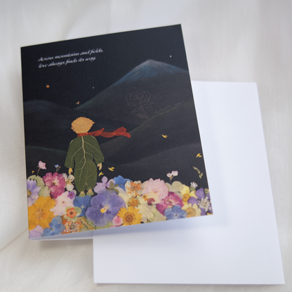 the little prince and his rose whimsical greeting cards