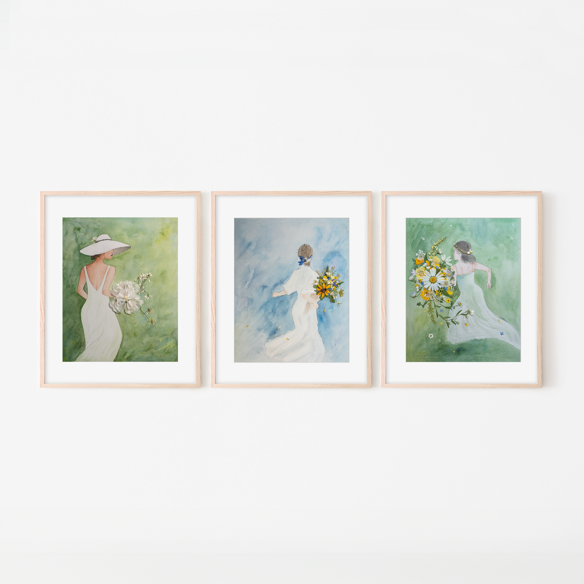 watercolor pressed flower art for girls bedroom